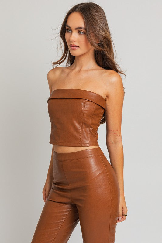 LE LIS Chic Faux Leather Fitted Sleeveless Corset Tube Top - Rosa Apparel