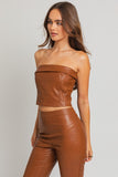 LE LIS Chic Faux Leather Fitted Sleeveless Corset Tube Top - Rosa Apparel