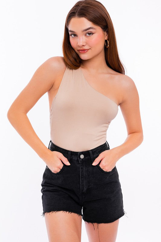 LE LIS Chic One Shoulder Fitted Sleeveless Bodysuit - Rosa Apparel