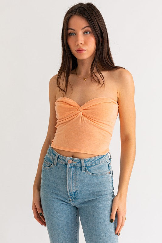 LE LIS Summer Front Twist Tube Strapless Crop Top - Rosa Apparel