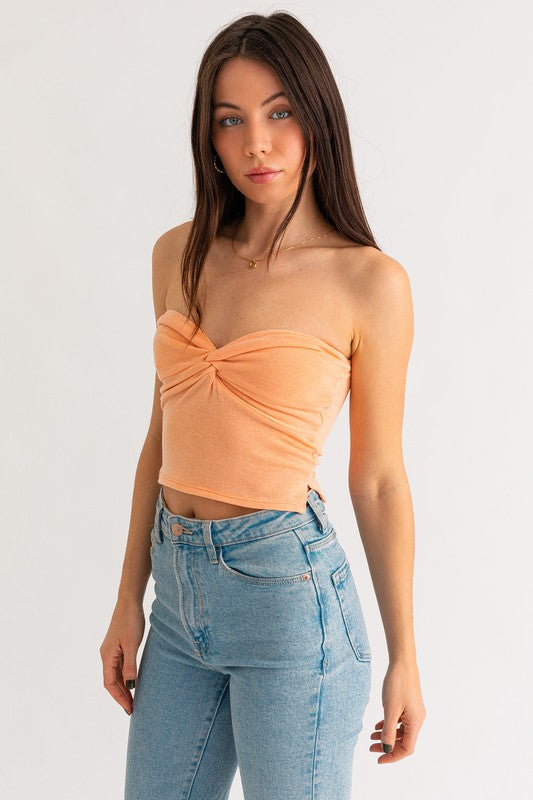 LE LIS Summer Front Twist Tube Strapless Crop Top - Rosa Apparel