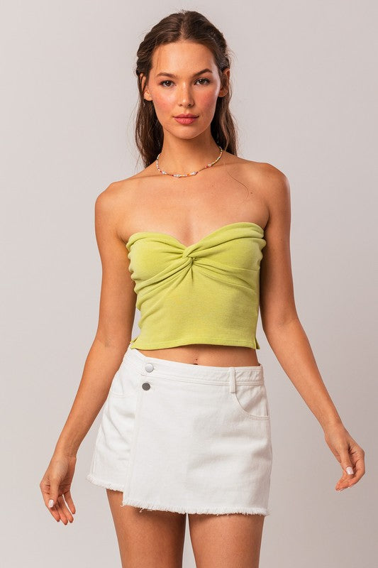 LE LIS Summer Front Twist Tube Strapless Crop Top - Rosa Apparel