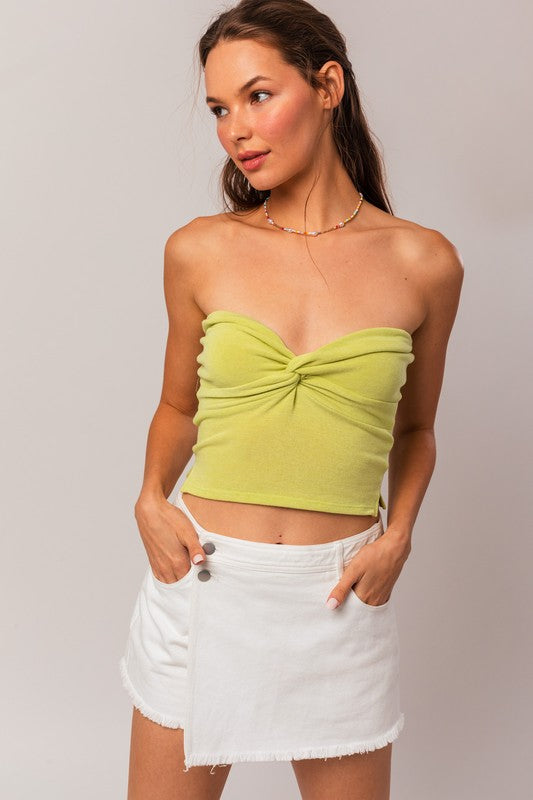 LE LIS Summer Front Twist Tube Strapless Crop Top - Rosa Apparel