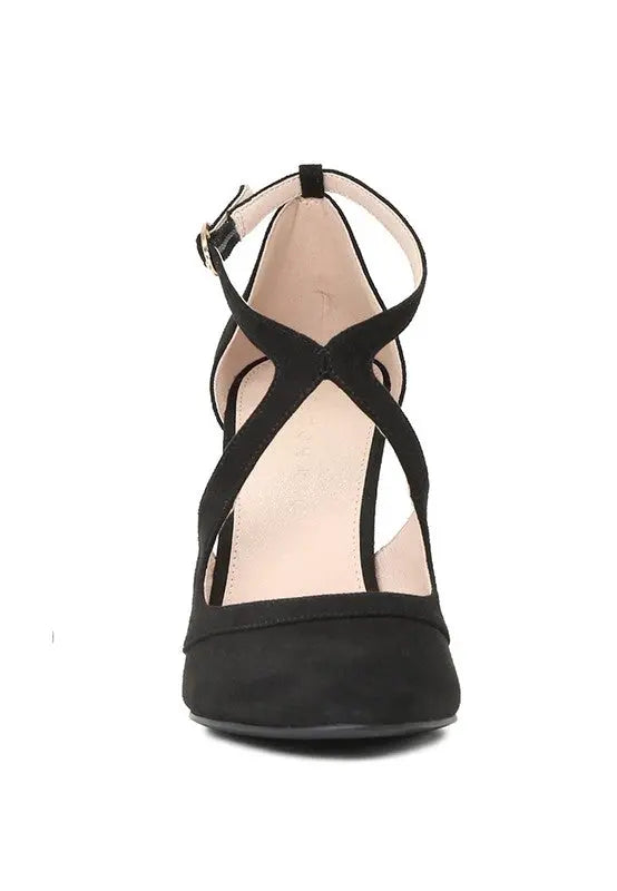 LONDON RAG CLOSE TOE CROSS STRAP HEEL SANDALS - Rosa Apparel