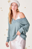 La Miel Casual Waffle Long Sleeves V-Neck Holly Top - Rosa Apparel