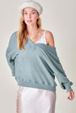 La Miel Casual Waffle Long Sleeves V-Neck Holly Top - Rosa Apparel