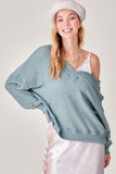 La Miel Casual Waffle Long Sleeves V-Neck Holly Top - Rosa Apparel