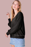 La Miel Casual Waffle Long Sleeves V-Neck Holly Top - Rosa Apparel