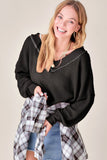 La Miel Casual Waffle Long Sleeves V-Neck Holly Top - Rosa Apparel