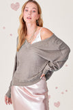 La Miel Casual Waffle Long Sleeves V-Neck Holly Top - Rosa Apparel