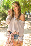 La Miel Casual Waffle Long Sleeves V-Neck Holly Top - Rosa Apparel