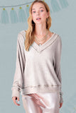 La Miel Casual Waffle Long Sleeves V-Neck Holly Top - Rosa Apparel