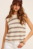 La Miel Chunky Stripe Sleeveless Round Neck Sweater Top - Rosa Apparel