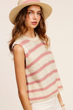 La Miel Chunky Stripe Sleeveless Round Neck Sweater Top - Rosa Apparel