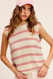 La Miel Chunky Stripe Sleeveless Round Neck Sweater Top - Rosa Apparel