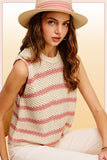 La Miel Chunky Stripe Sleeveless Round Neck Sweater Top - Rosa Apparel