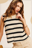 La Miel Chunky Stripe Sleeveless Round Neck Sweater Top - Rosa Apparel