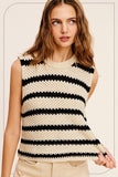 La Miel Chunky Stripe Sleeveless Round Neck Sweater Top - Rosa Apparel