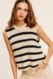 La Miel Chunky Stripe Sleeveless Round Neck Sweater Top - Rosa Apparel