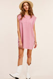 La Miel Mineral Washed Sleeveless Round Neck Loose Dress with Side Pockets - Rosa Apparel