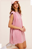 La Miel Mineral Washed Sleeveless Round Neck Loose Dress with Side Pockets - Rosa Apparel