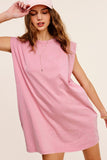 La Miel Mineral Washed Sleeveless Round Neck Loose Dress with Side Pockets - Rosa Apparel