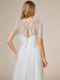 Lace Round Neck Short Sleeves Two Piece Suit Wedding Dress - Rosa Apparel