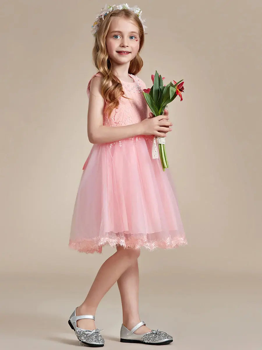 Lace Tulle Flower Girl Dresses with Bow Back Detail - Rosa Apparel