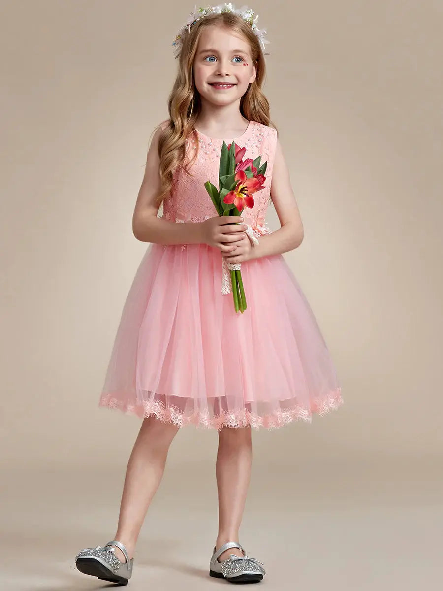 Lace Tulle Flower Girl Dresses with Bow Back Detail - Rosa Apparel