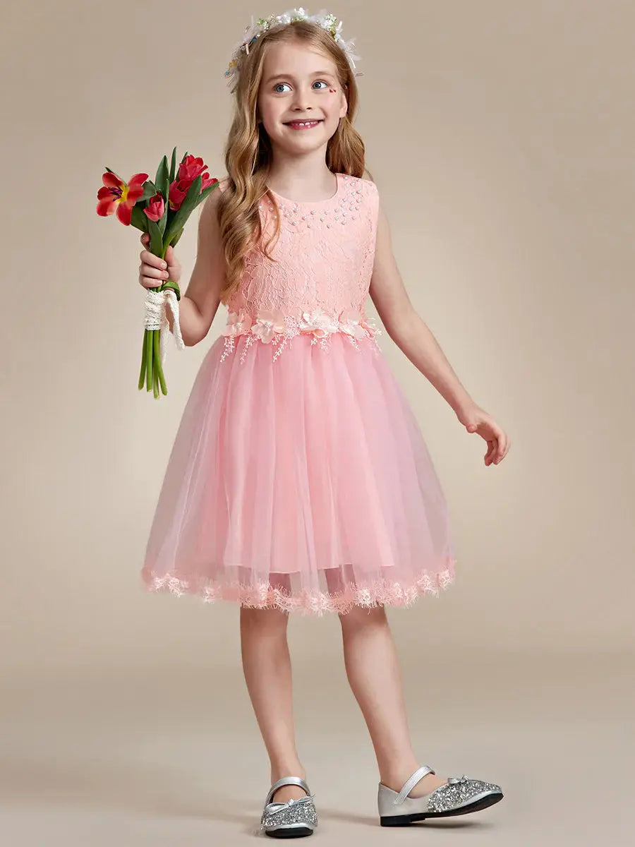 Lace Tulle Flower Girl Dresses with Bow Back Detail - Rosa Apparel