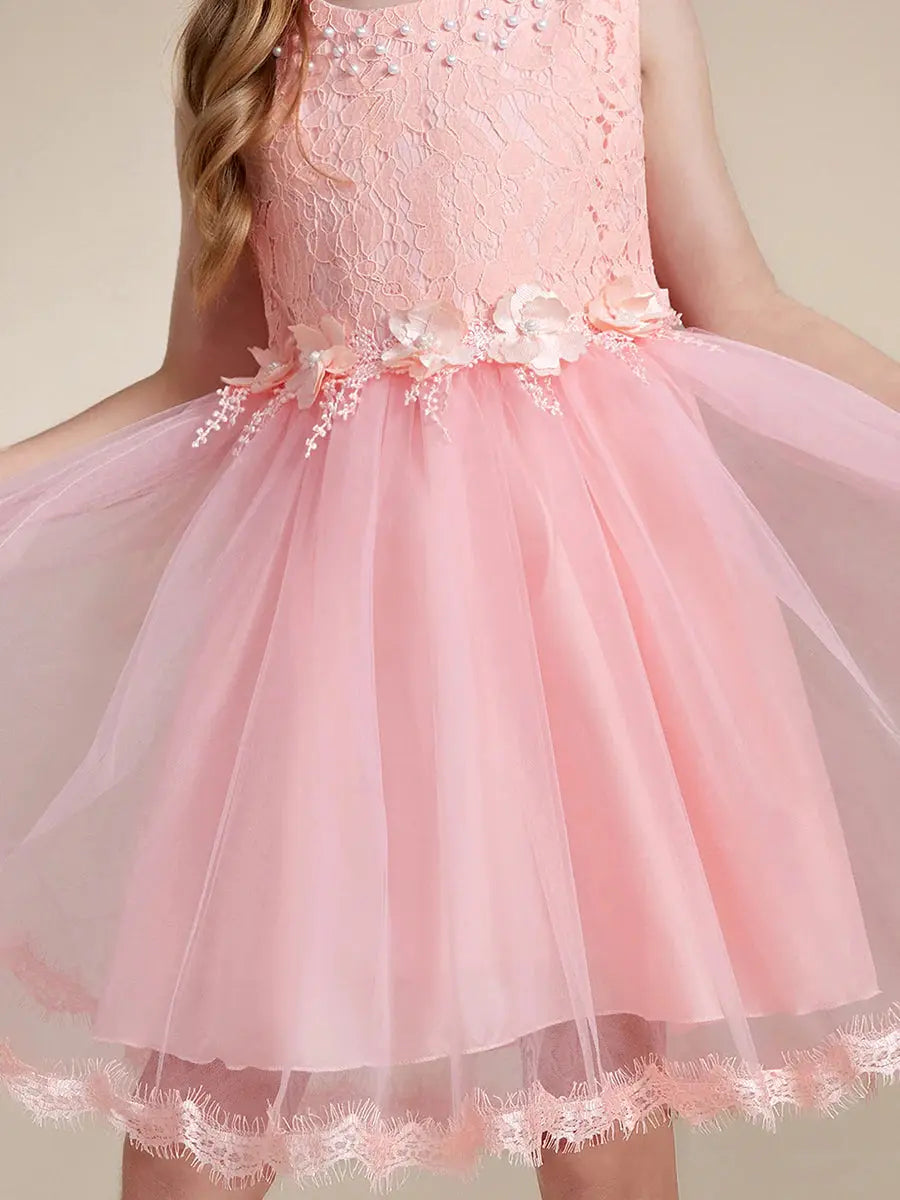 Lace Tulle Flower Girl Dresses with Bow Back Detail - Rosa Apparel