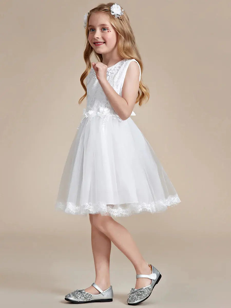 Lace Tulle Flower Girl Dresses with Bow Back Detail - Rosa Apparel