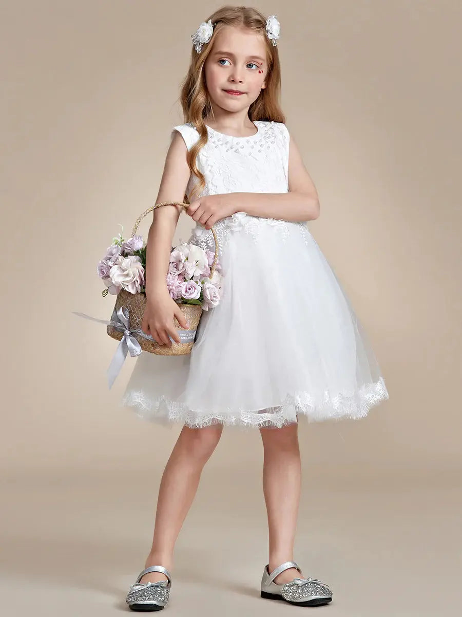 Lace Tulle Flower Girl Dresses with Bow Back Detail - Rosa Apparel