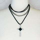 Layered Black Rose Cross Necklace - Rosa Apparel