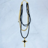 Layered Black Rose Cross Necklace - Rosa Apparel