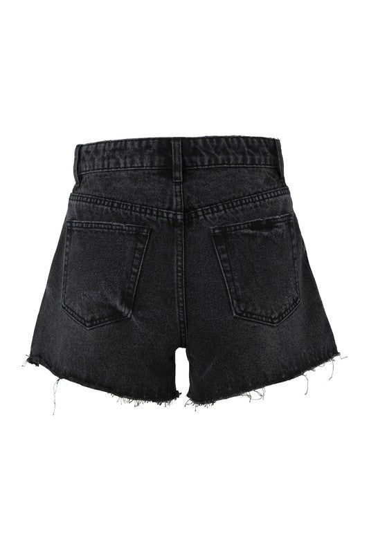 Lilou Distressed No Stretch Black Denim Shorts - Rosa Apparel