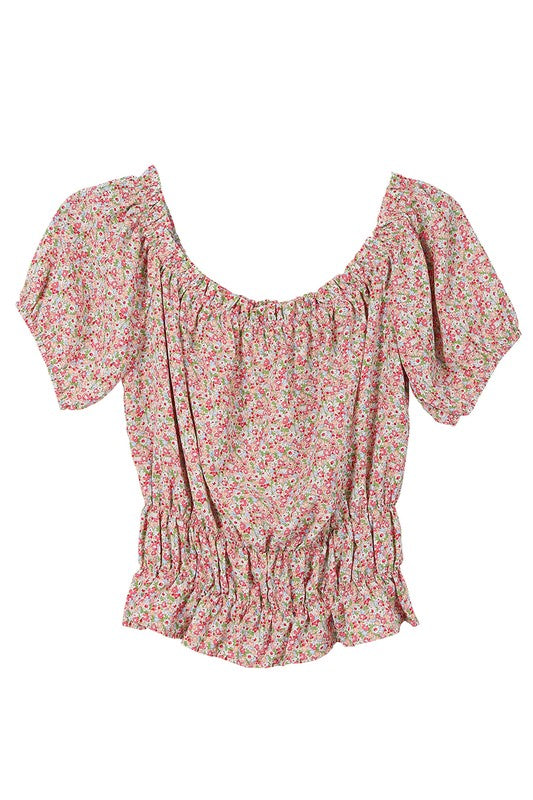 Lilou Tierd Floral Shirred Off Shoulder Tube Top - Rosa Apparel