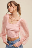 Listicle Chic Square Neck Mesh Puff Sleeve Knit Top - Rosa Apparel