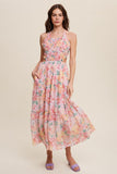 Listicle Floral Bubble Textured Two-Piece Style Sleeveless Square Neck Maxi Dress - Rosa Apparel