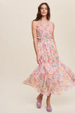 Listicle Floral Bubble Textured Two-Piece Style Sleeveless Square Neck Maxi Dress - Rosa Apparel