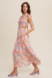 Listicle Floral Bubble Textured Two-Piece Style Sleeveless Square Neck Maxi Dress - Rosa Apparel