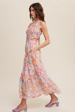 Listicle Floral Bubble Textured Two-Piece Style Sleeveless Square Neck Maxi Dress - Rosa Apparel