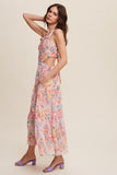 Listicle Floral Bubble Textured Two-Piece Style Sleeveless Square Neck Maxi Dress - Rosa Apparel