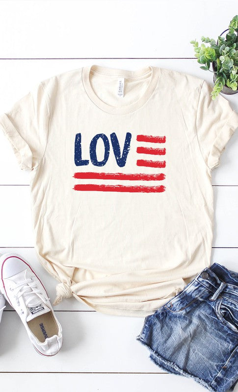 Love American Flag Graphic 4th of July Tee - Rosa Apparel