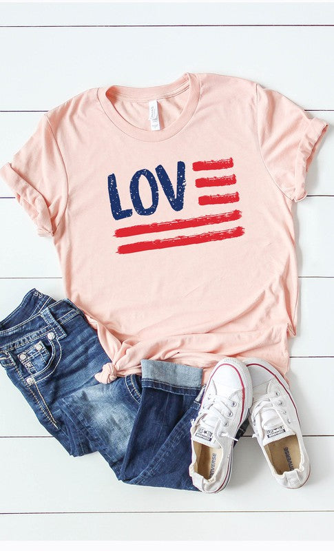 Love American Flag Graphic 4th of July Tee - Rosa Apparel