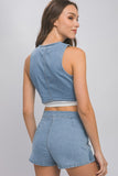 Love Tree Denim Buttoned Vest Top - Rosa Apparel