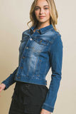 Love Tree Distressed Button Up Stretchy Cotton Denim Jacket - Rosa Apparel