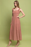 Love Tree Smocked Bodice Square Neck Sleeveless Maxi Dress - Rosa Apparel