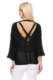 Mak Open Back Sheer Batwing Sleeve Stretch Knit Top - Rosa Apparel