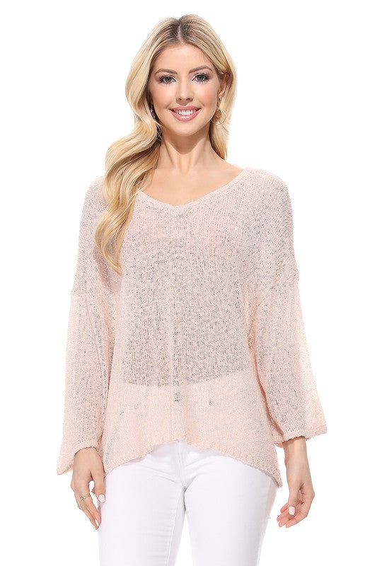 Mak Open Back Sheer Batwing Sleeve Stretch Knit Top - Rosa Apparel